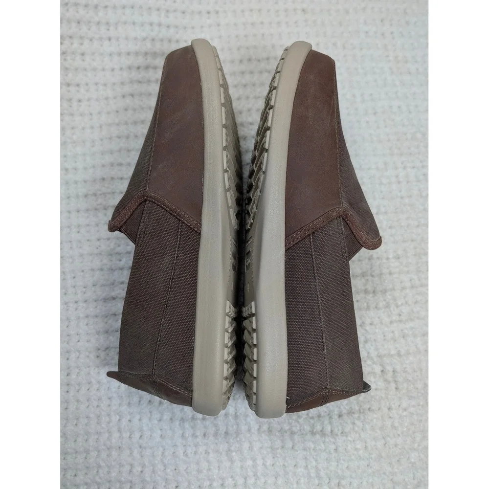 Crocs Santa Cruz 2 Luxe Mens 14 Brown Canvas Leather Loafers 204241 Slip On
